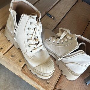 Combat style ankle boots. Never worn cream color, 8 1/2